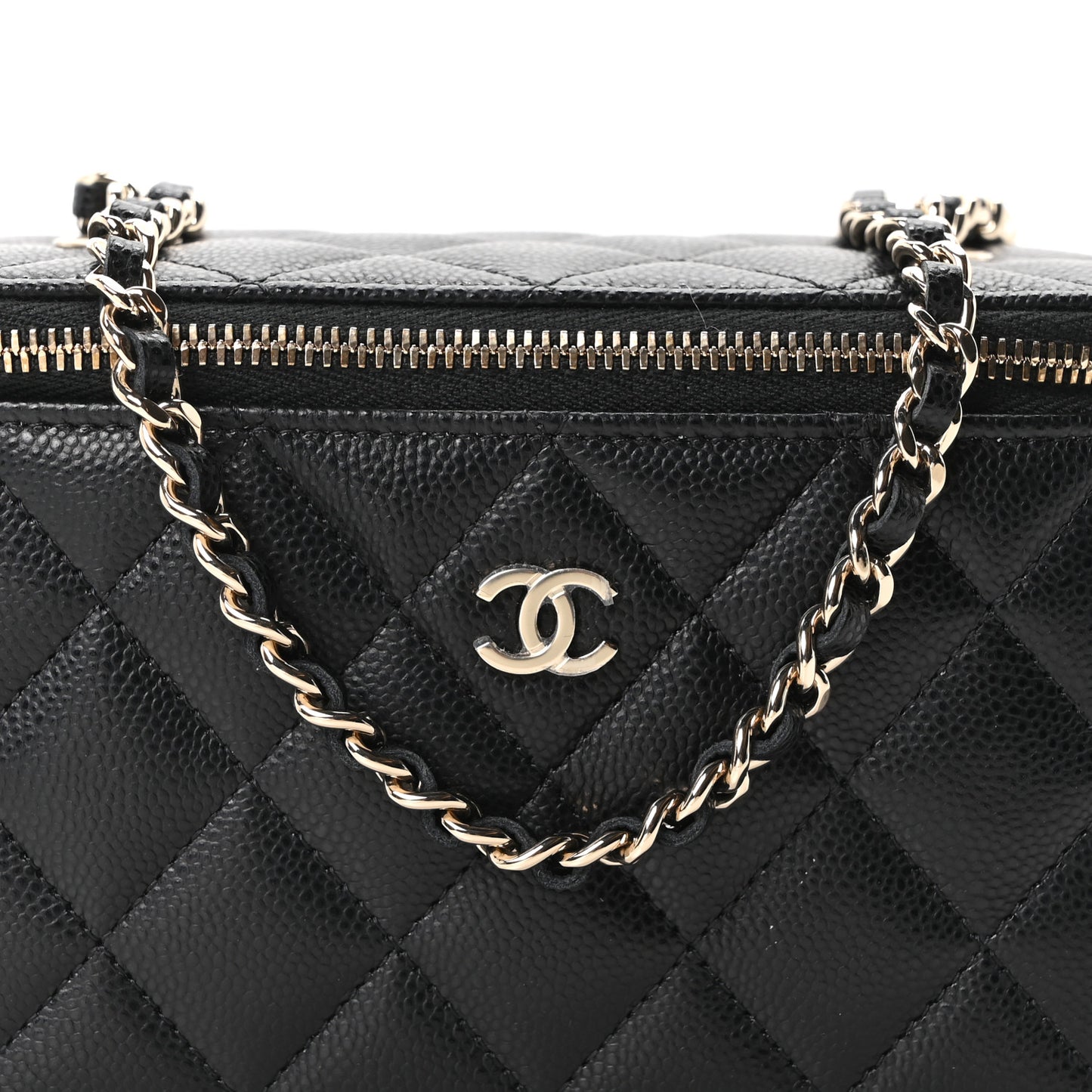 Caviar Quilted Small Vanity Case With Chain Black