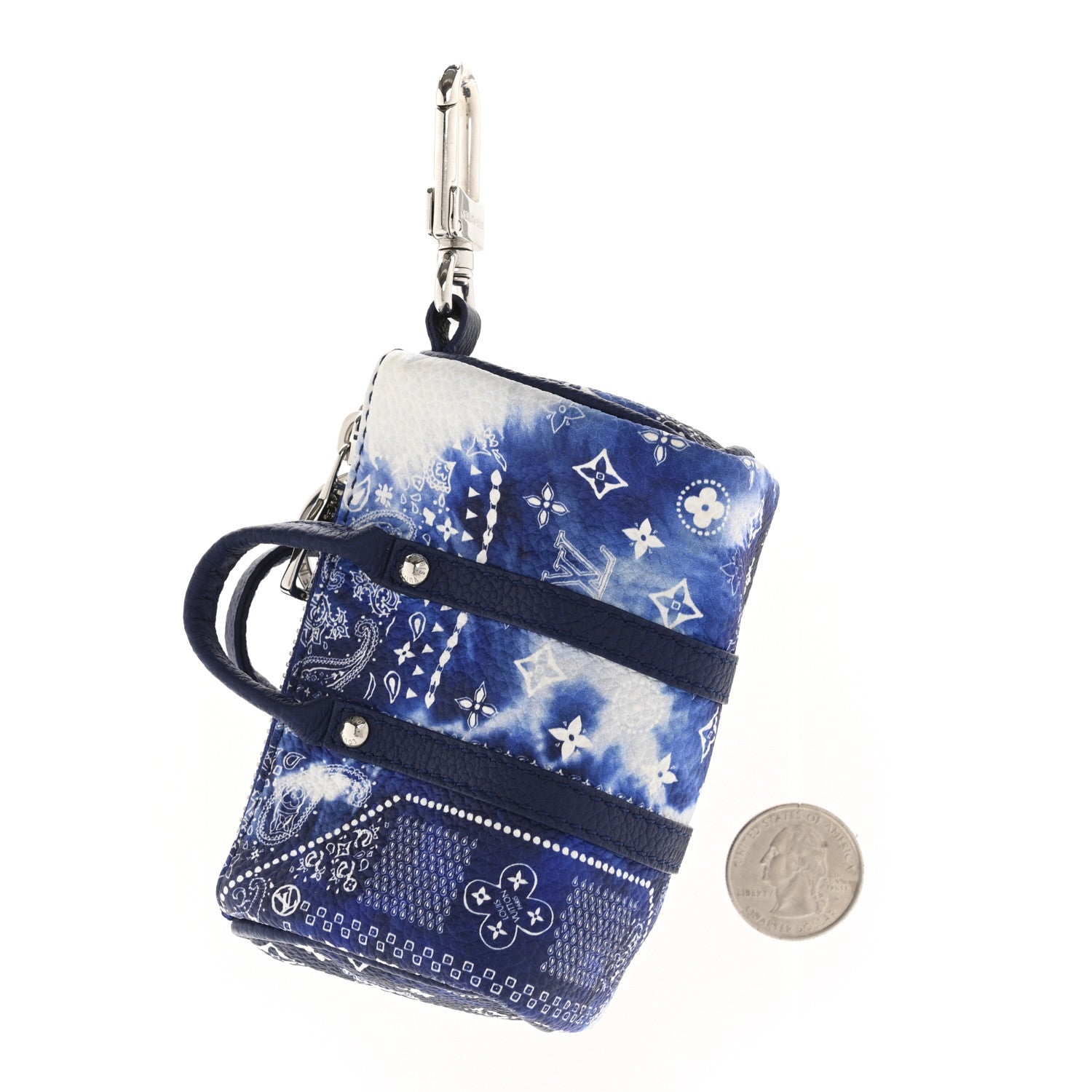 Louis Vuitton Monogram Bandana Mini Keepall Bag Charm Key Holder Blue 2 of 6