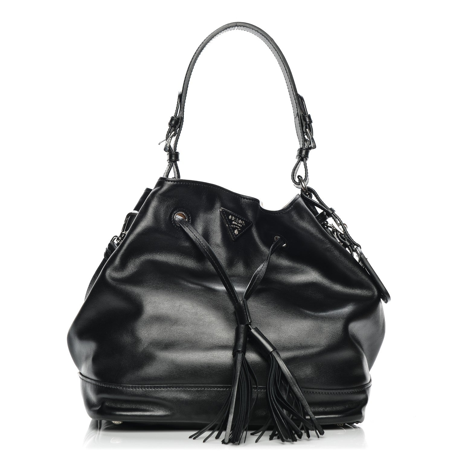 Prada Soft Calf Bucket Bag Black Cammello 1 of 6