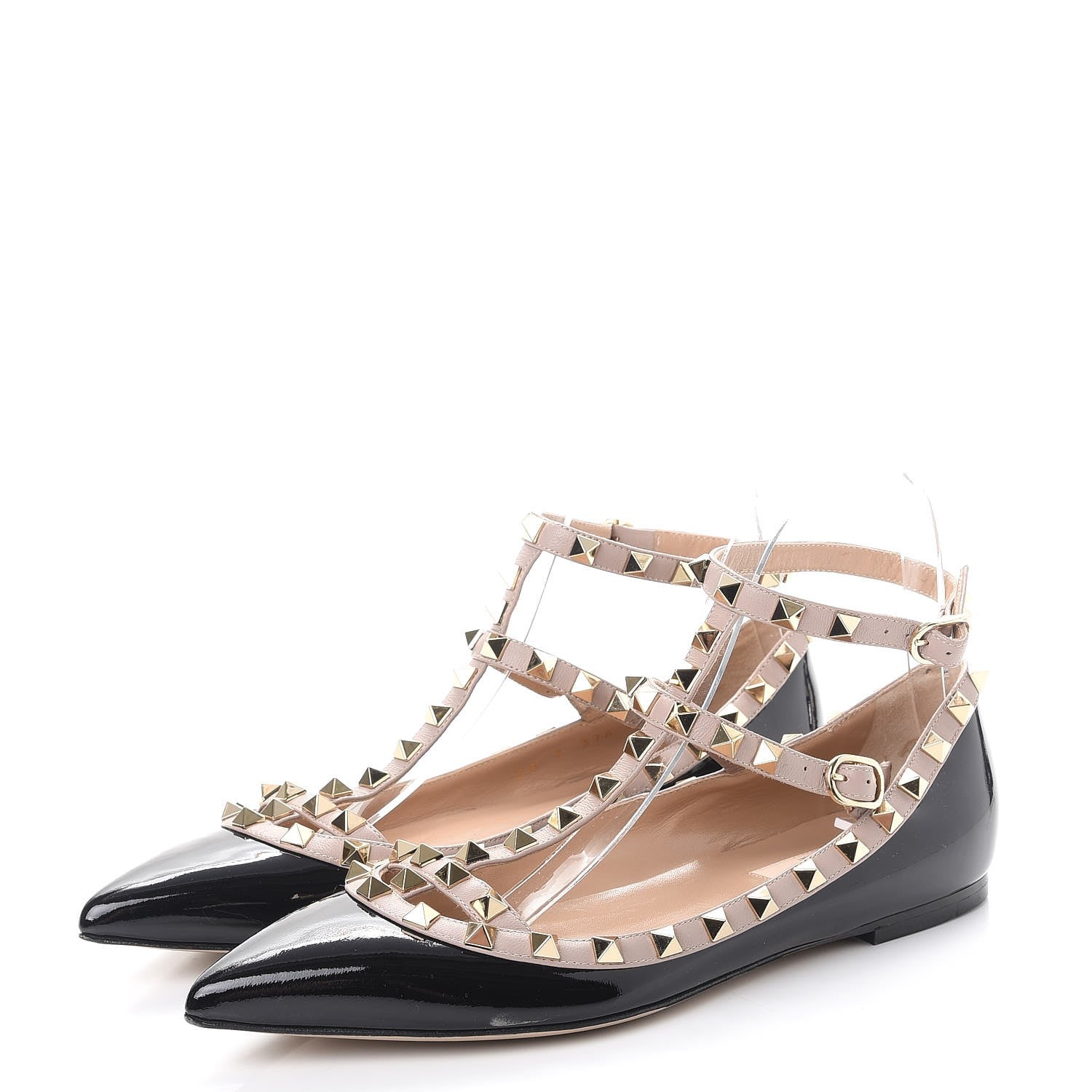 Valentino Garavani Patent Rockstud Cage Ballerina Flats 38 Black Poudre 3 of 10