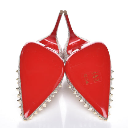 Christian Louboutin Quadro Lurex Spikeyshell 100 Pumps 37.5 Nude White Gold 5 of 9