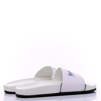 Balenciaga Nappa Political Campaign Logo Womens Pool Slide Sandals 39 White 4 of 8