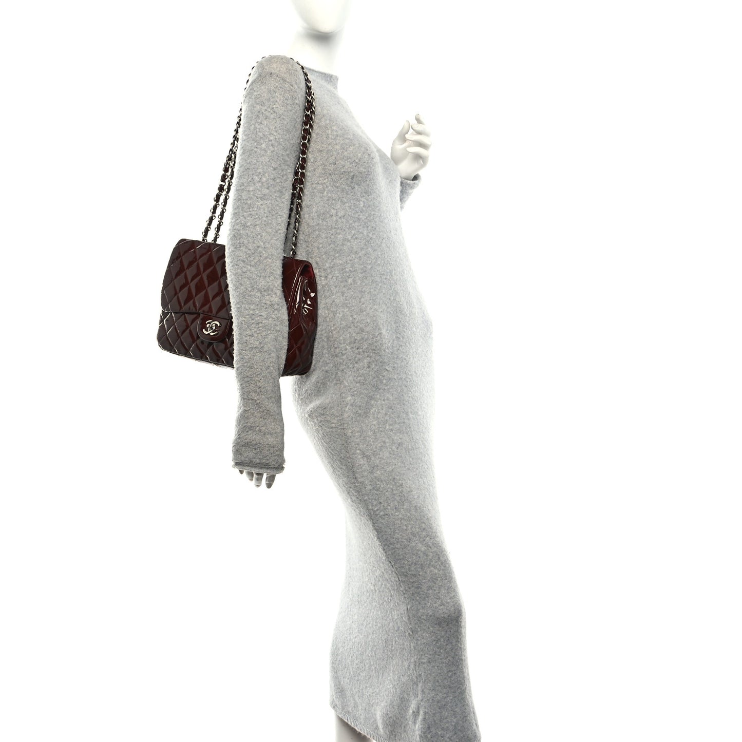 Crinkled Patent Quilted Jumbo Single Flap Burgundy