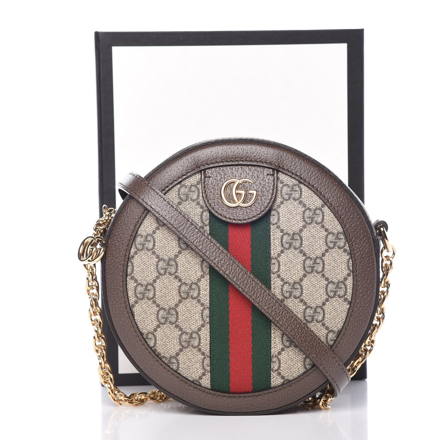 GG Supreme Monogram Web Mini Ophidia Round Shoulder Bag Brown