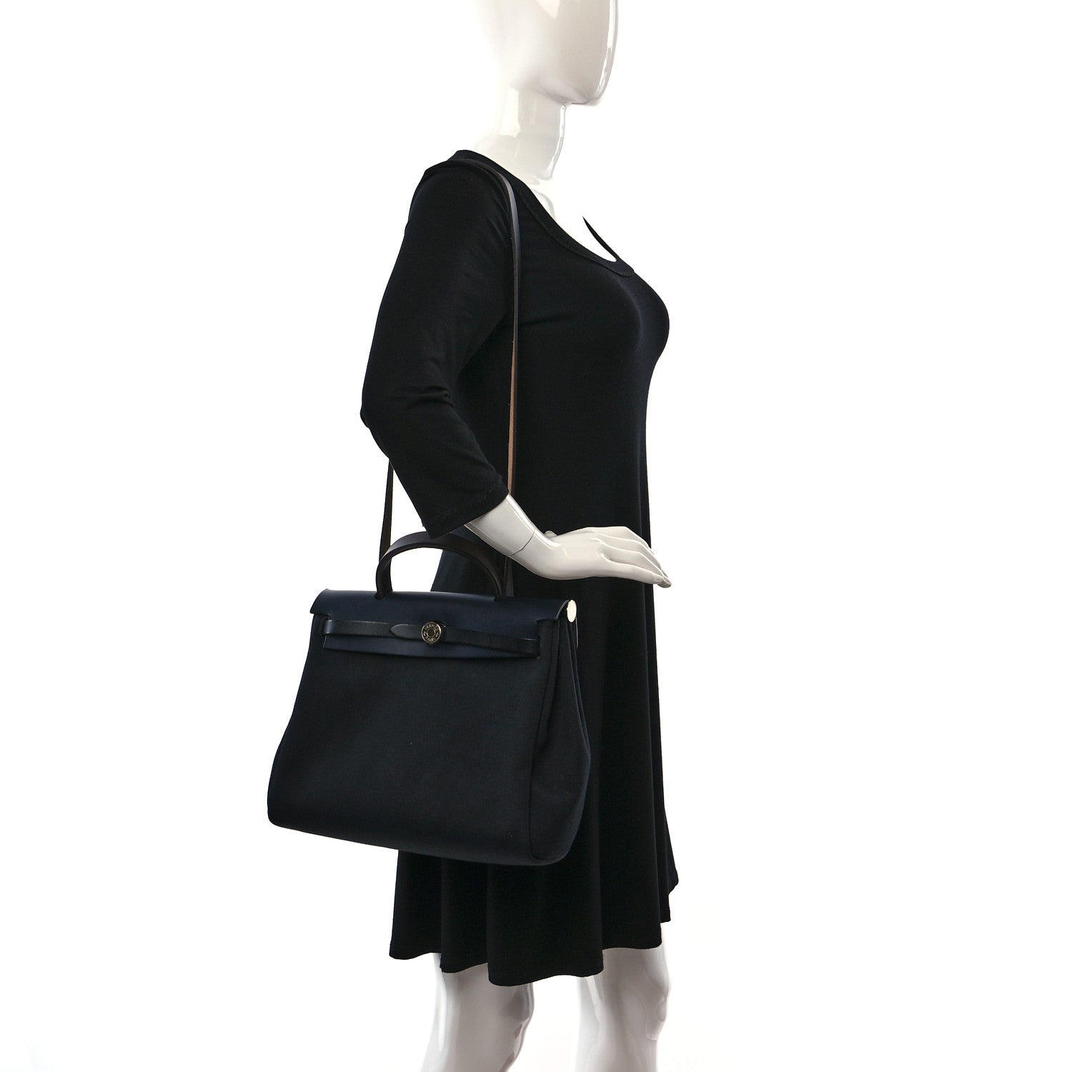 Hermes Military Toile Vache Hunter Herbag Zip Retourne 31 PM Black Bleu Indigo 2 of 11