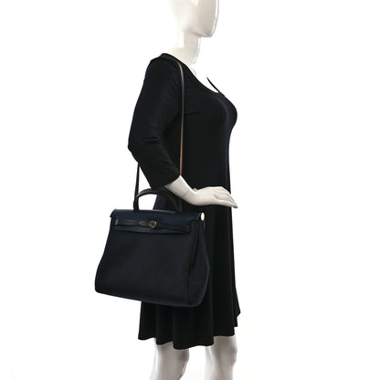 Hermes Military Toile Vache Hunter Herbag Zip Retourne 31 PM Black Bleu Indigo 2 of 11