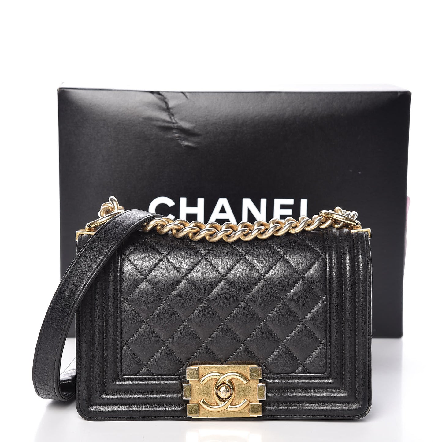 Lambskin Quilted Small Boy Flap Black