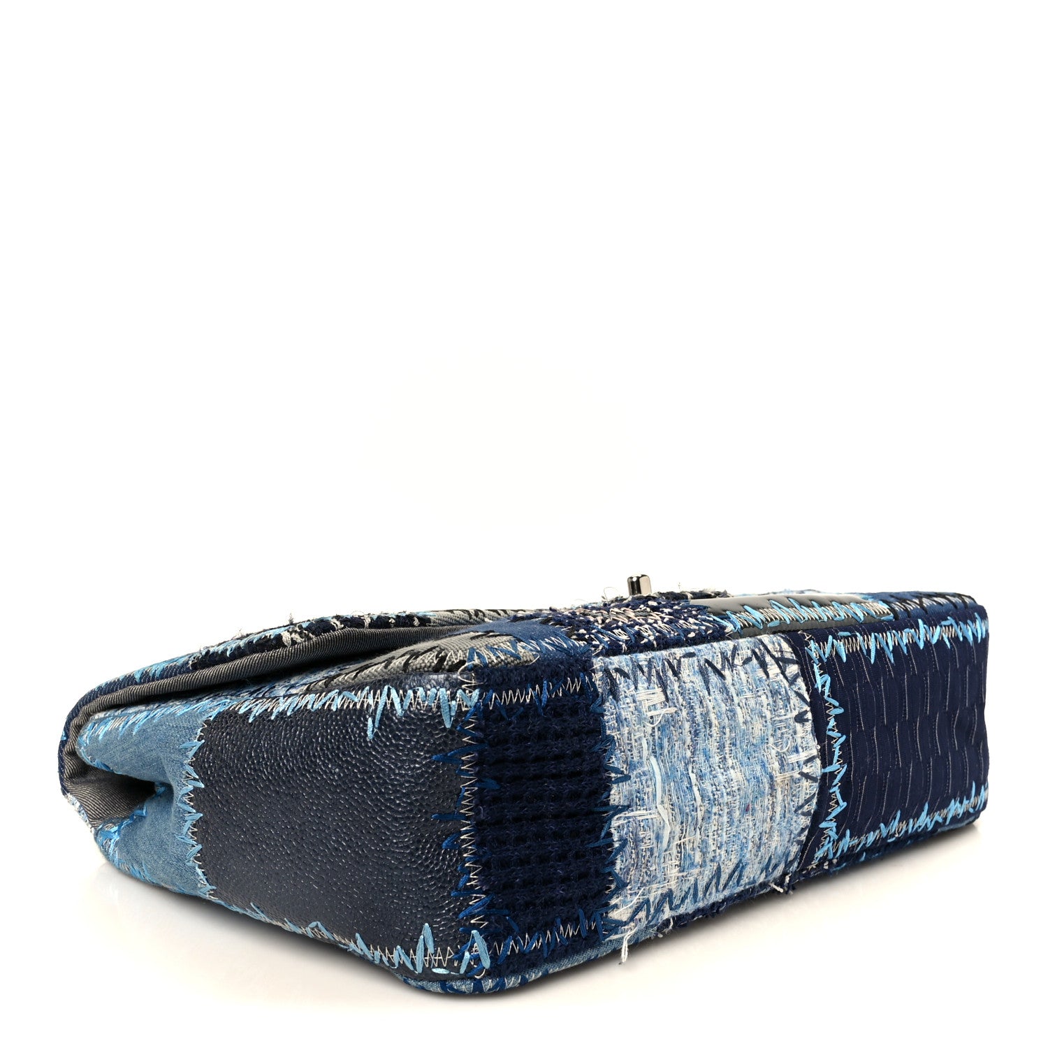 Chanel Denim Tweed Patchwork Jumbo Single Flap Blue 4 of 11