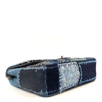 Chanel Denim Tweed Patchwork Jumbo Single Flap Blue 4 of 11