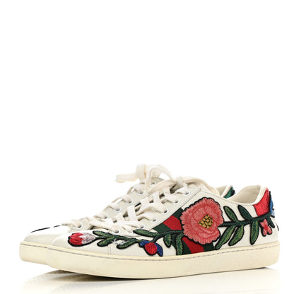 Gucci Calfskin Web Floral Embroidered Womens Ace Sneakers 37 White 3 of 10