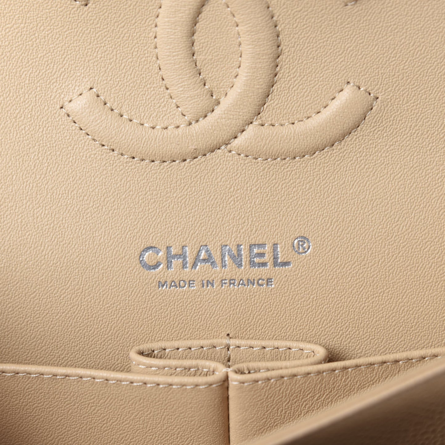 Caviar Quilted Medium Double Flap Beige