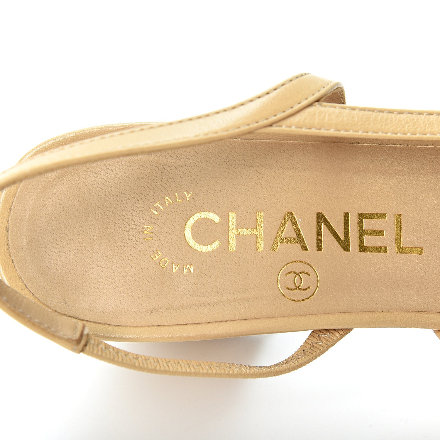 Chanel Goatskin Grosgrain Cap Toe CC Slingback Pumps 37 Beige Black 8 of 10