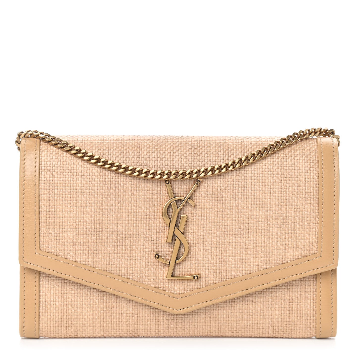 Micro Raffia Monogram Uptown Chain Wallet Natural Hay Blush