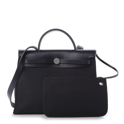 Hermes Vache Hunter Toile Herbag Zip 31 PM Bleu Indigo Black 1 of 9