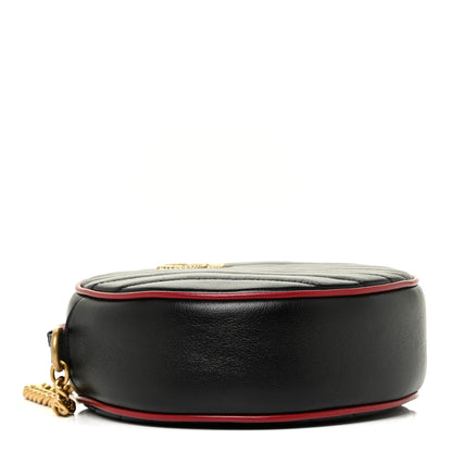 Gucci Vintage Effect Calfskin Matelasse Diagonal Mini Torchon GG Marmont Round Shoulder Bag Black Romantic Cherry 4 of 12