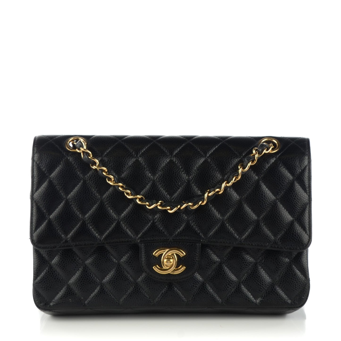 Caviar Quilted Medium Double Flap Black