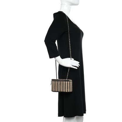 Chanel Raffia Jute Striped Small Vanity Case With Chain Black Beige 2 of 10