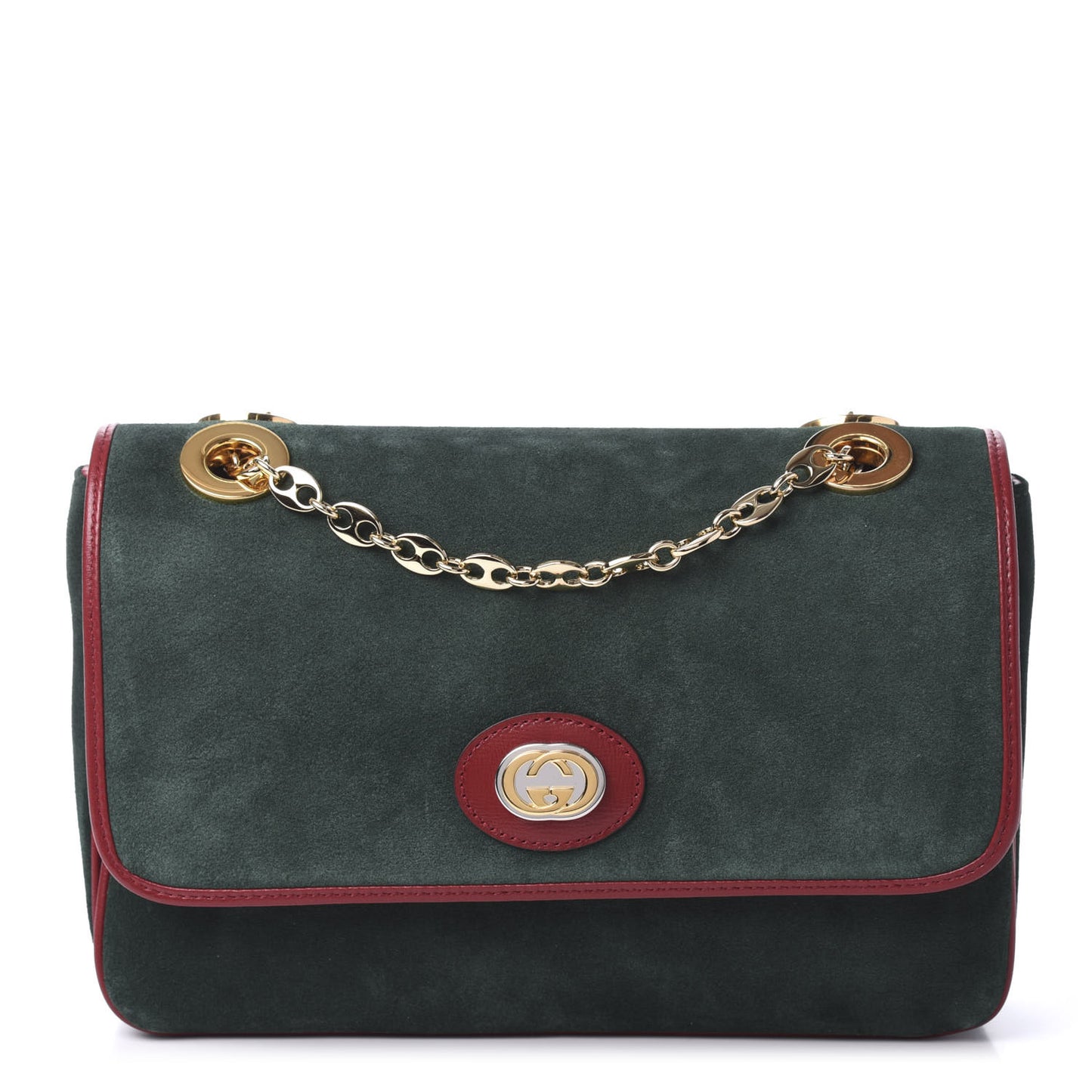 Suede Azalea Calfskin Small Marina Chain Shoulder Bag Green Red
