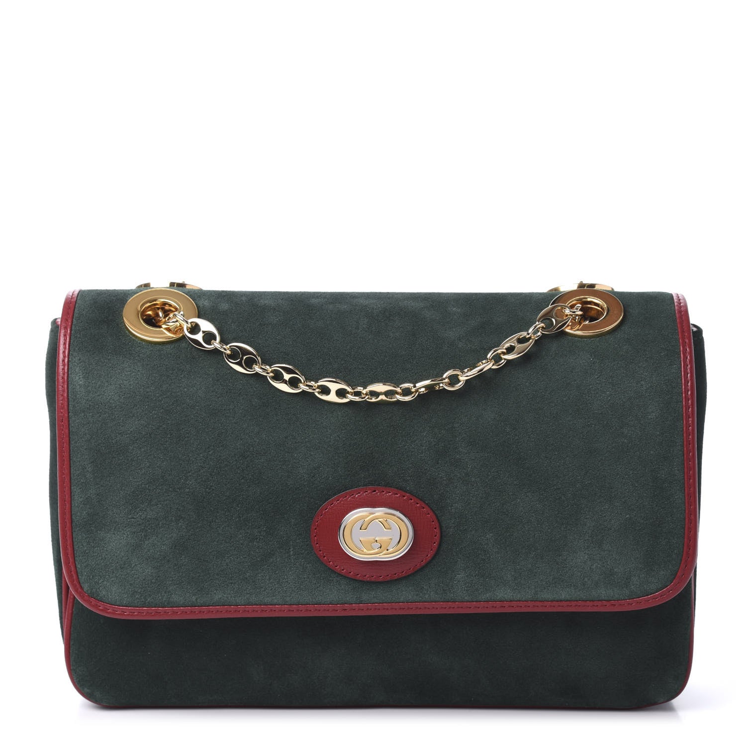 Gucci Suede Azalea Calfskin Small Marina Chain Shoulder Bag Green Red 1 of 10