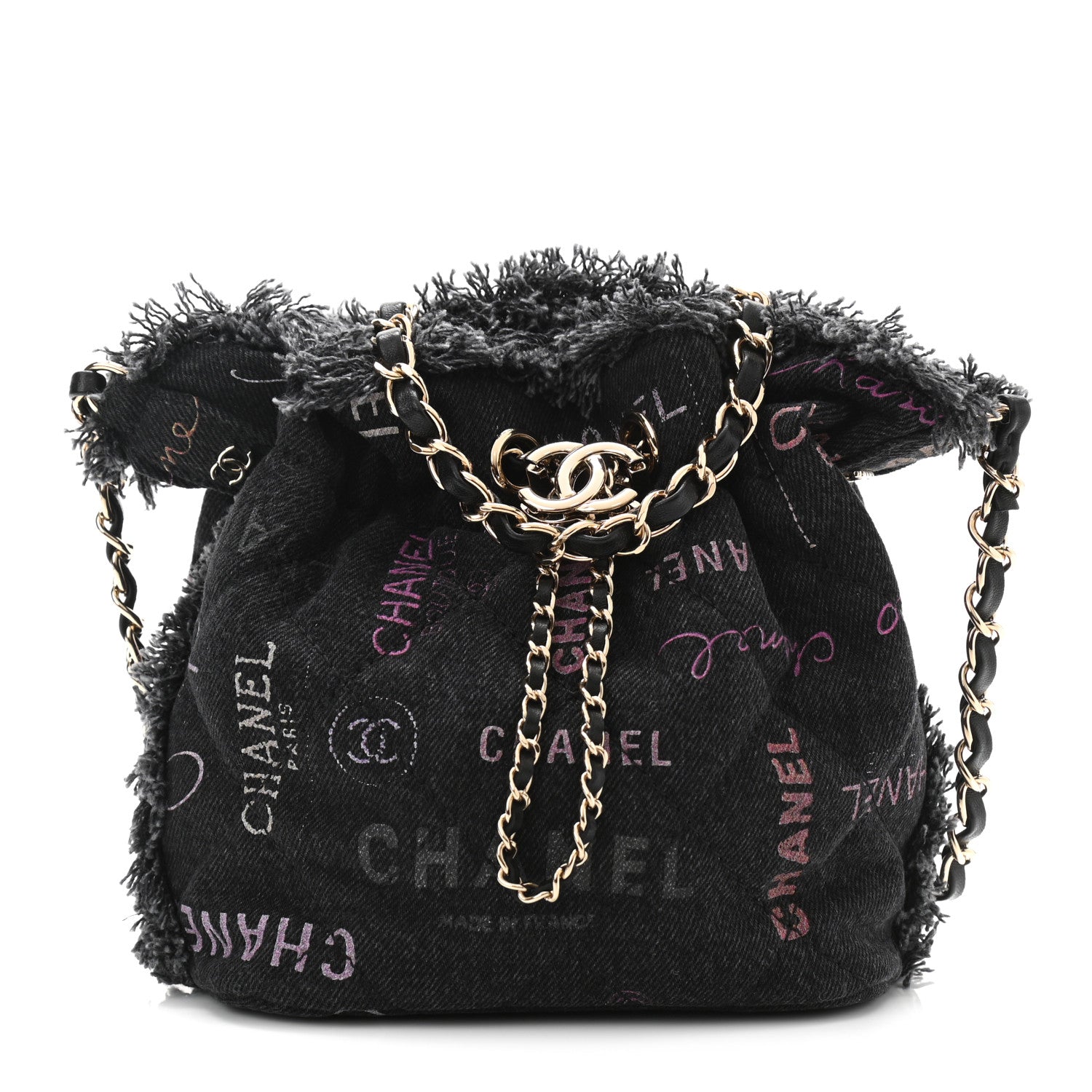 Chanel Denim Quilted Mood Small Bucket With Chain Black Multicolor 1 of 10