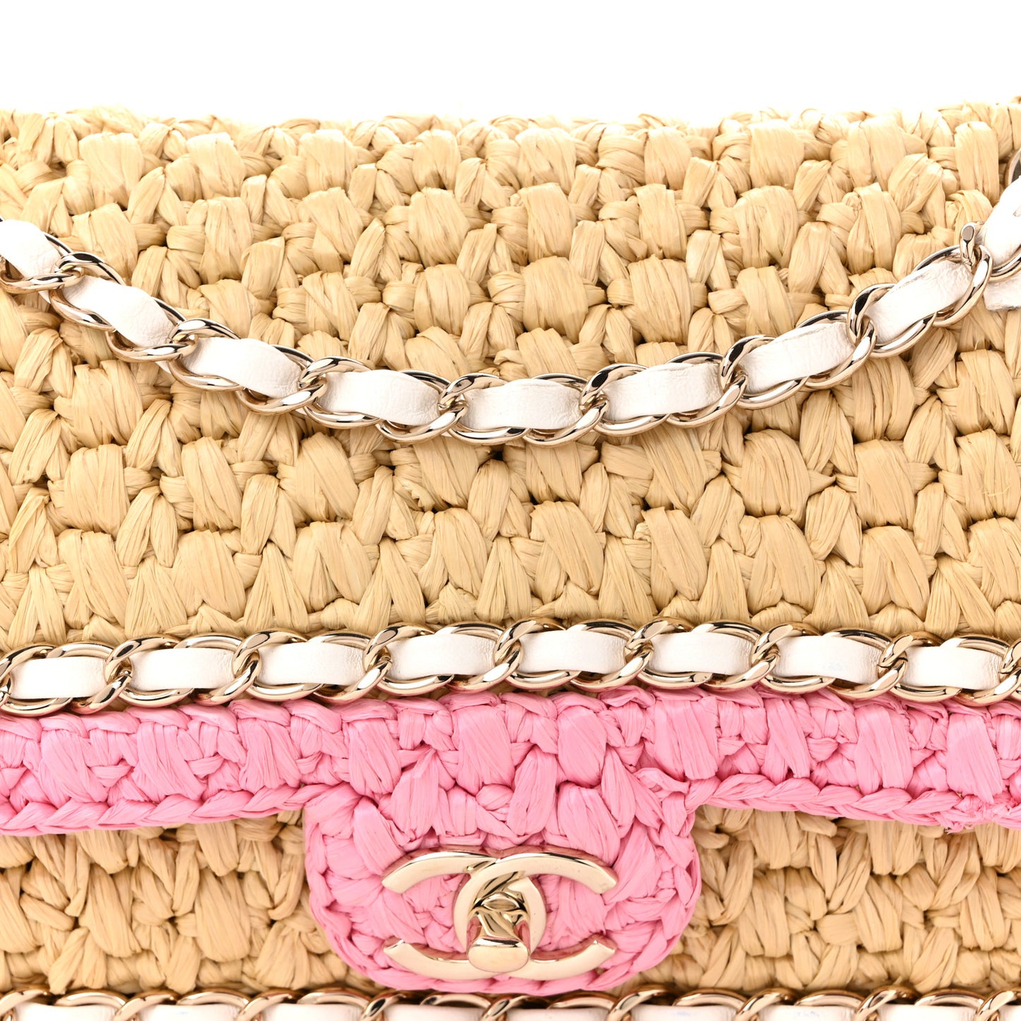 Raffia Chain Venice Beach Flap Bag Beige Pink