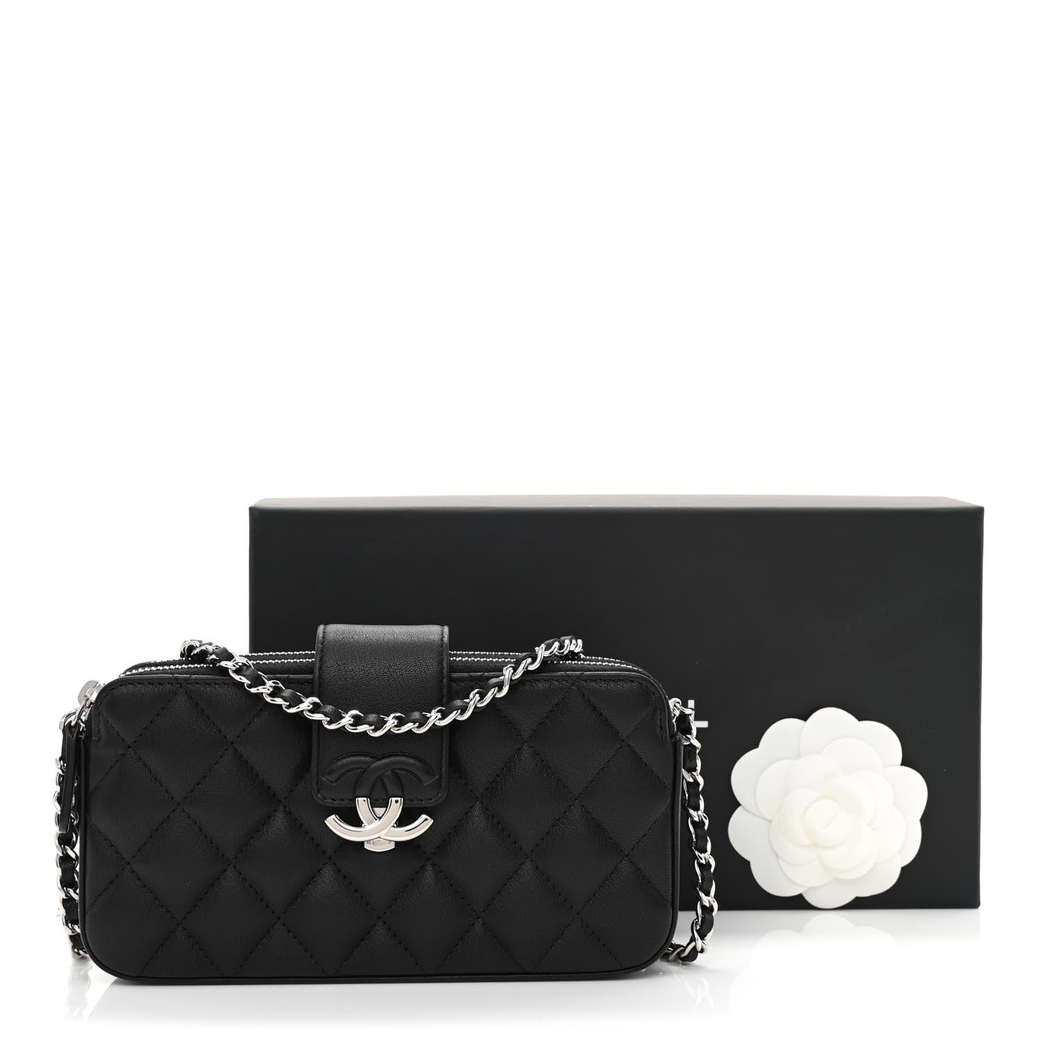 Chanel Lambskin Quilted CC Box Clutch With Chain Black 14 of 14