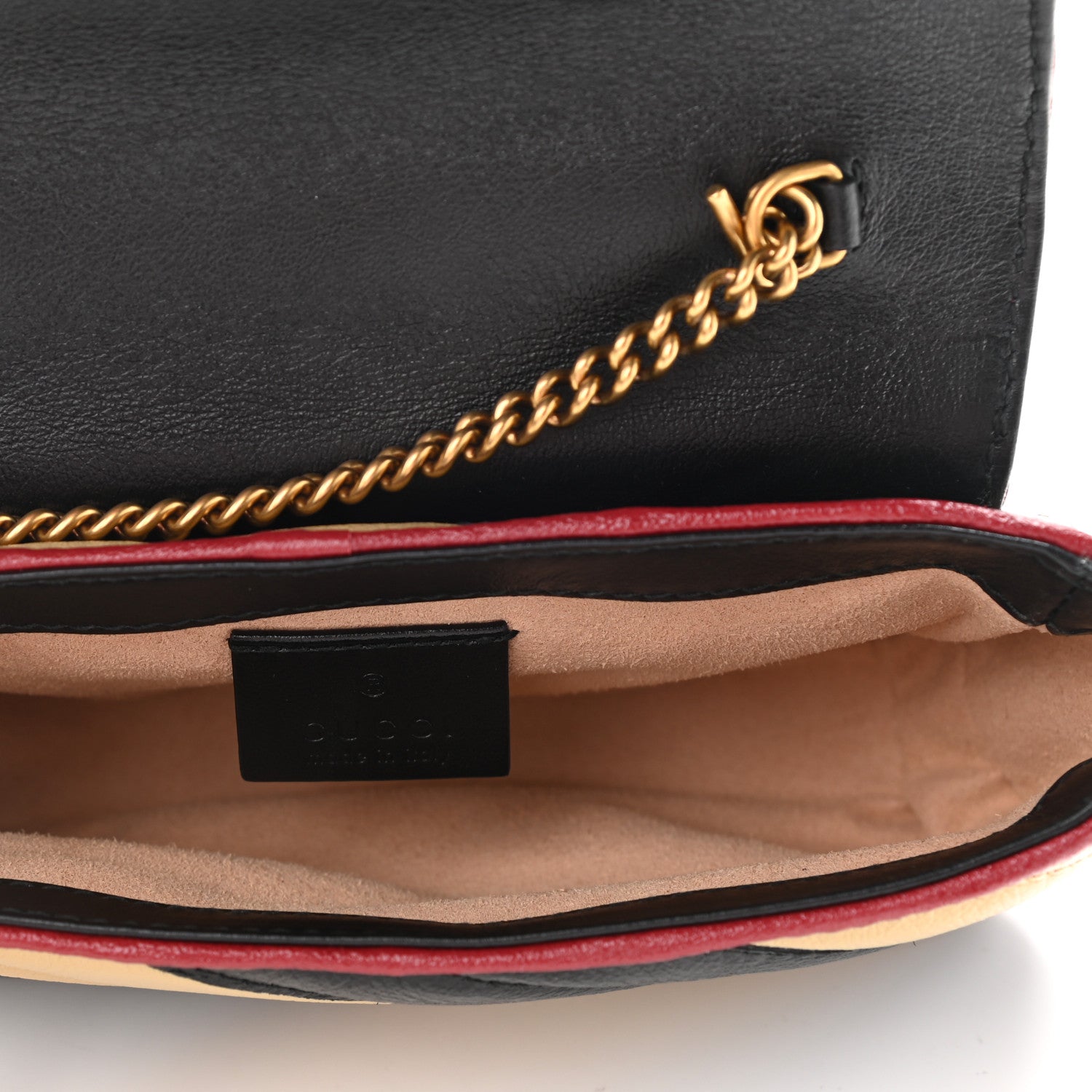 Gucci Vintage Effect Calfskin Matelasse Diagonal Striped Super Mini Torchon GG Marmont Shoulder Bag Black Beige 5 of 11