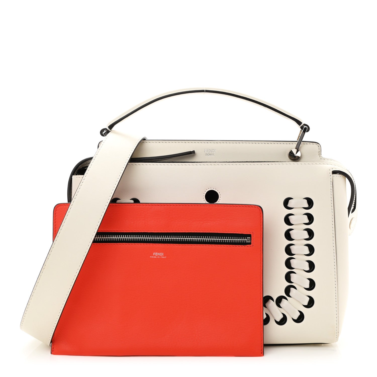 Fendi Vitello Baltico Dolce Shiny Nappa Lace Up DotCom Satchel White Parrot 1 of 13