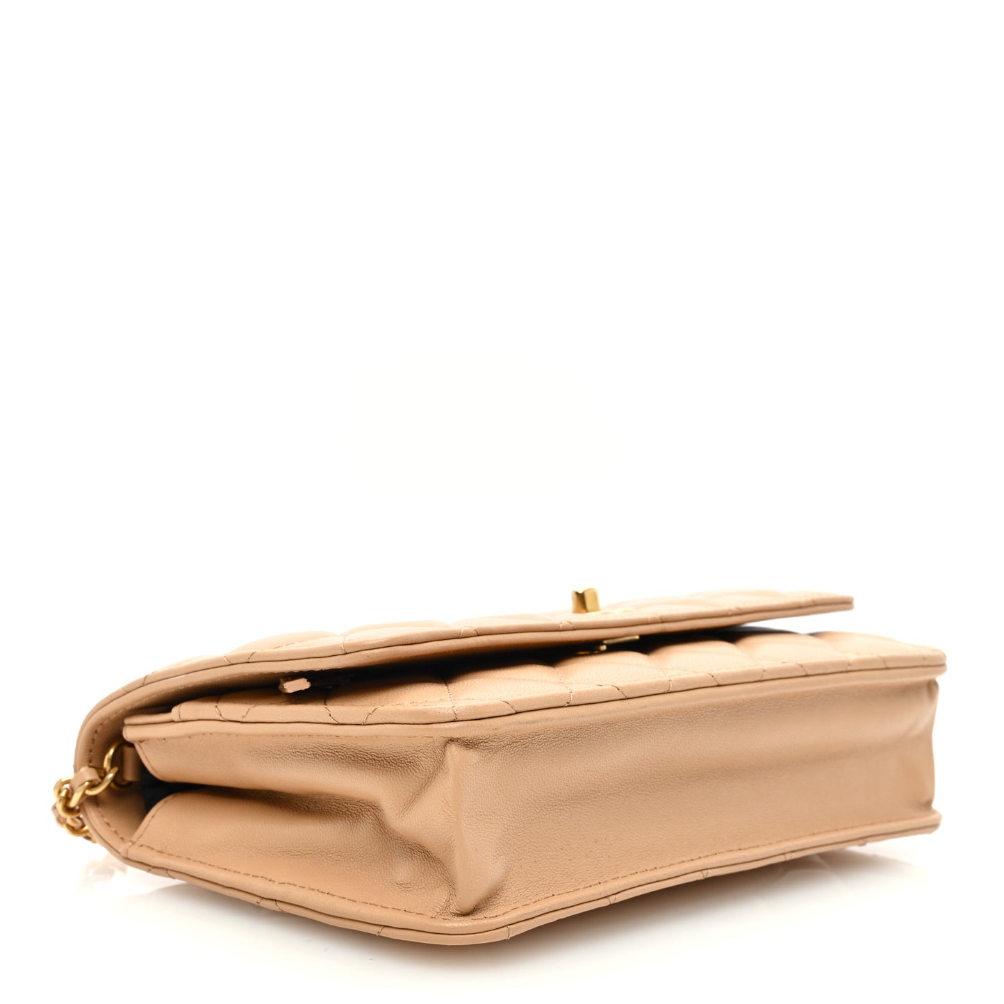 Lambskin Quilted CC Pearl Crush Wallet on Chain WOC Beige