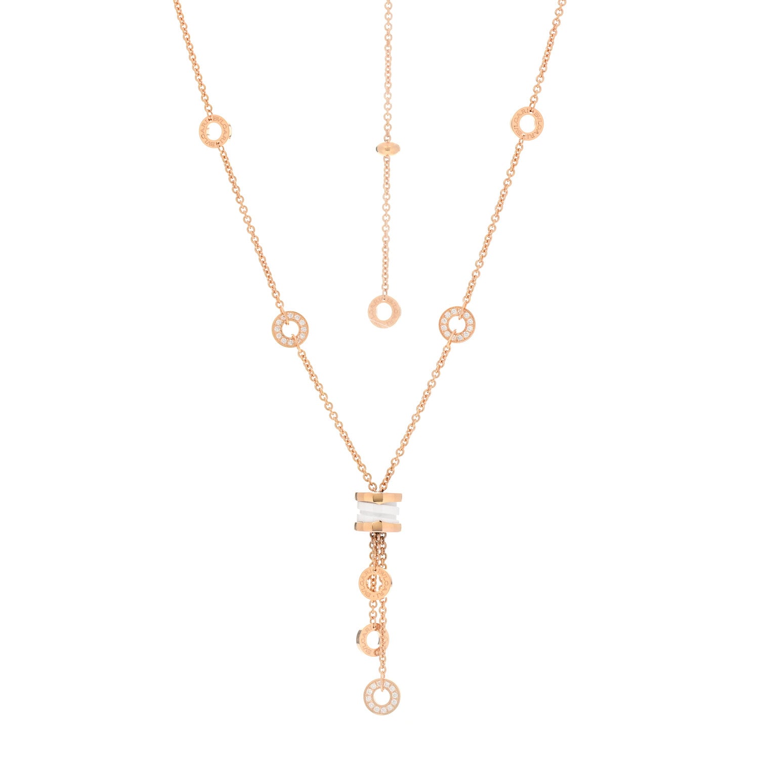 Bulgari 18K Rose Gold Diamond White Ceramic B.Zero1 Necklace 1 of 7