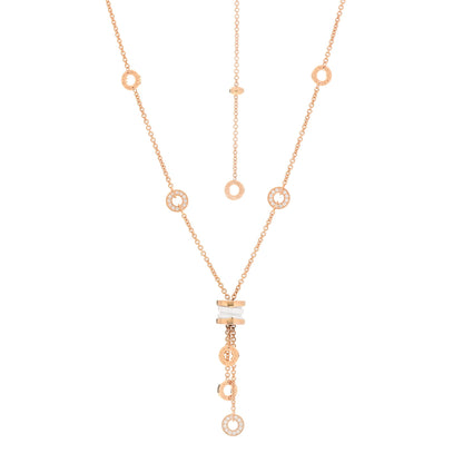 Bulgari 18K Rose Gold Diamond White Ceramic B.Zero1 Necklace 1 of 7