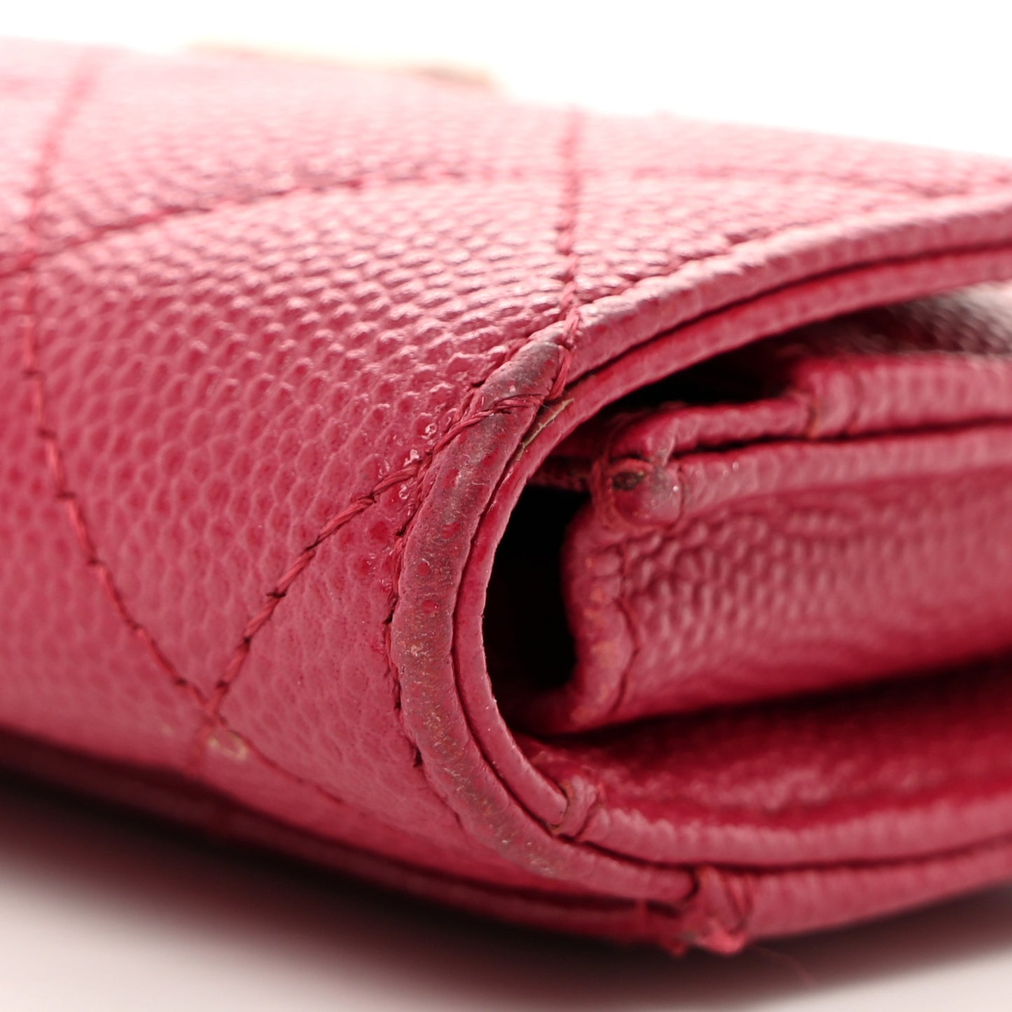Caviar Quilted Flap Card Holder Wallet Dark Pink
