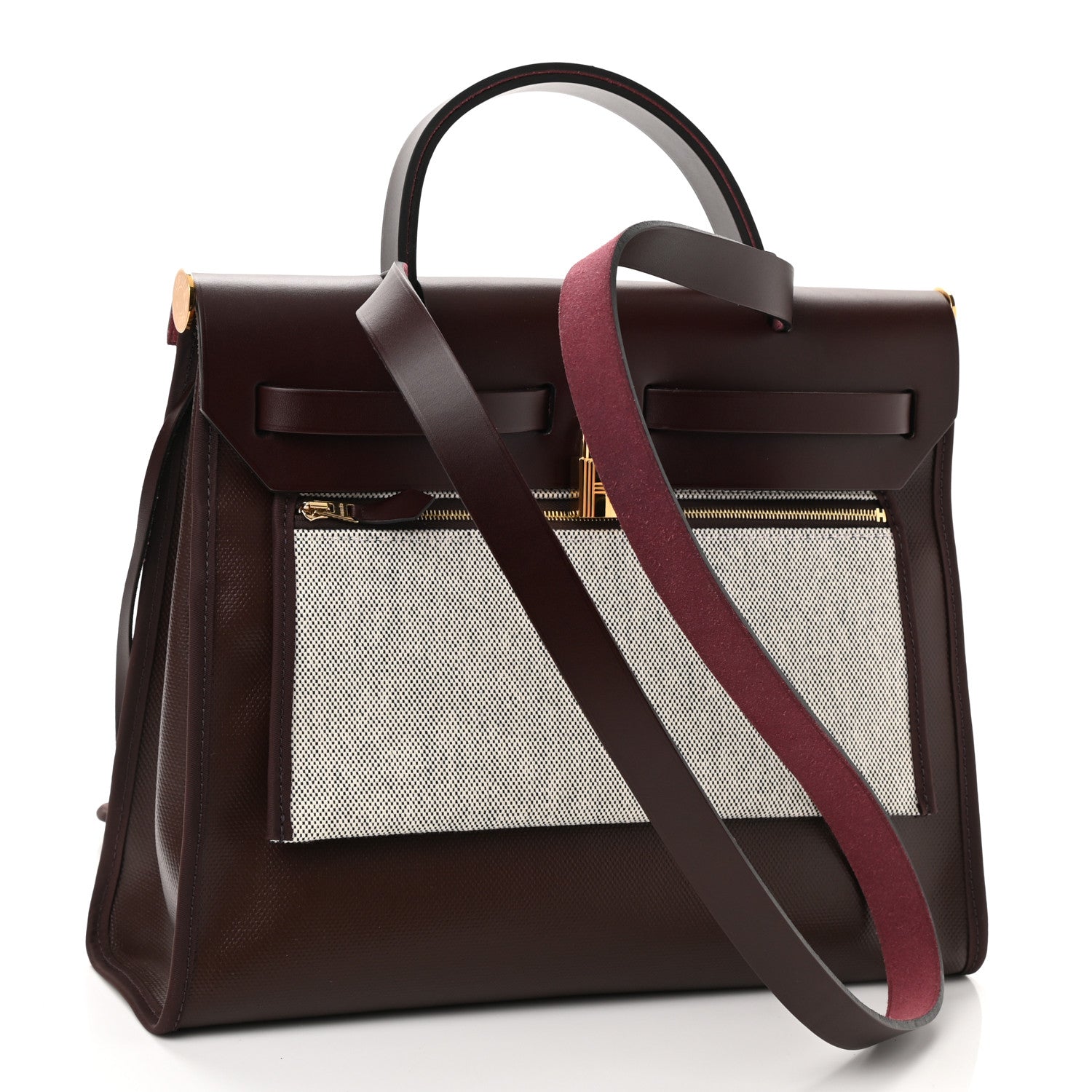 Hermes Toile H Berline Vache Hunter Herbag Zip 31 PM Rouge Sellier 4 of 11