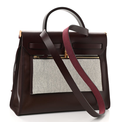 Hermes Toile H Berline Vache Hunter Herbag Zip 31 PM Rouge Sellier 4 of 11