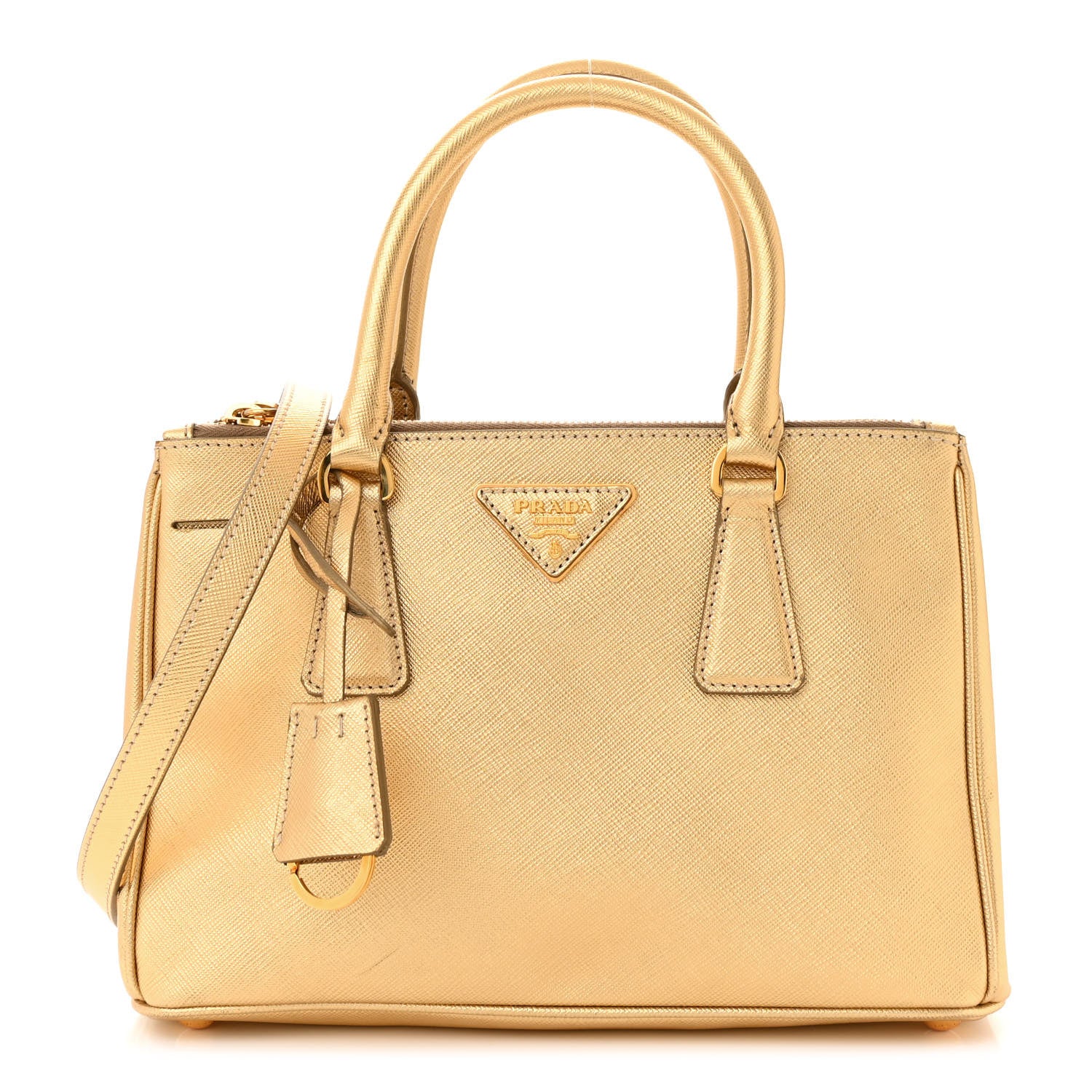 Prada Metallic Saffiano Lux Mini Galleria Double Zip Tote Platino 1 of 10
