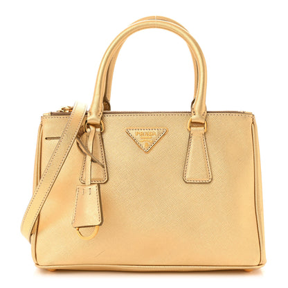 Prada Metallic Saffiano Lux Mini Galleria Double Zip Tote Platino 1 of 10