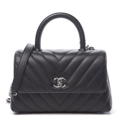 Chanel Caviar Chevron Quilted Mini Coco Handle Flap Black 1 of 11