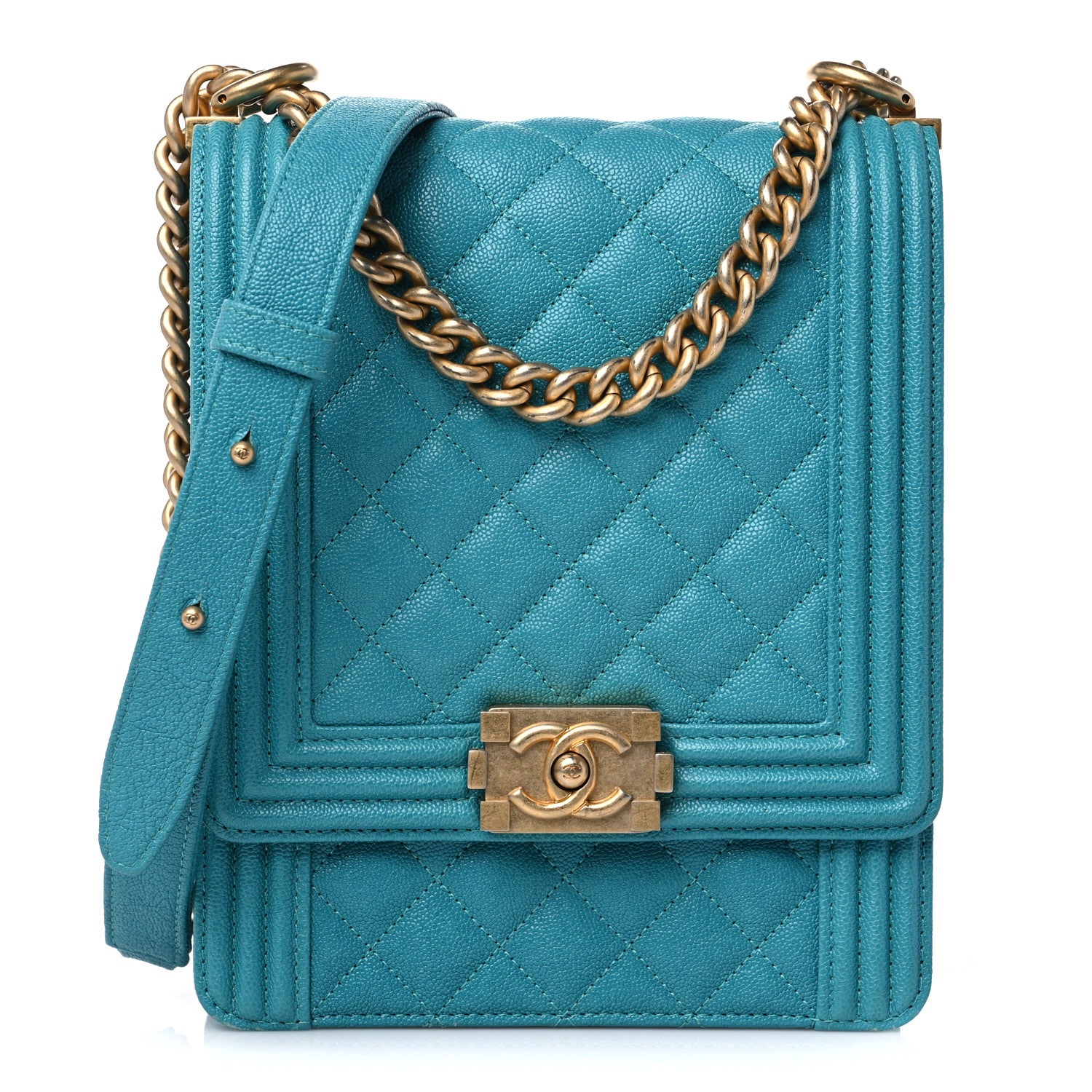 Chanel Caviar Quilted North South Boy Flap Turquoise 1 of 9