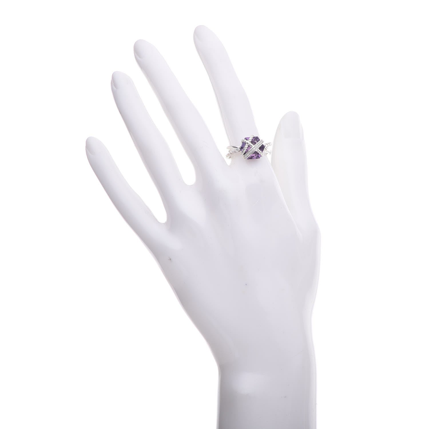 David Yurman Sterling Silver Diamond Amethyst 10mm Cable Wrap Ring 54 7 2 of 6