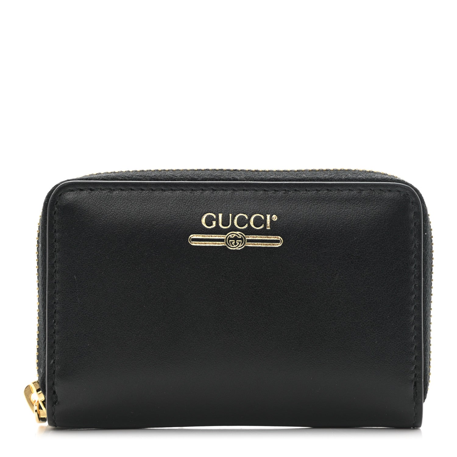 Gucci Plutone Calfskin Logo Zip Around Card Case Black 1 of 6