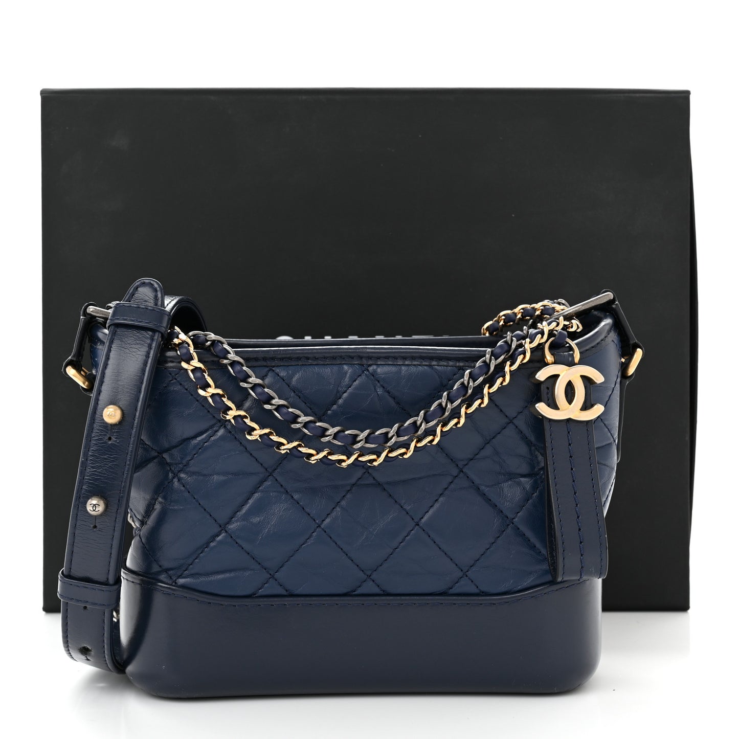 Aged Calfskin Quilted Small Gabrielle Hobo Navy
