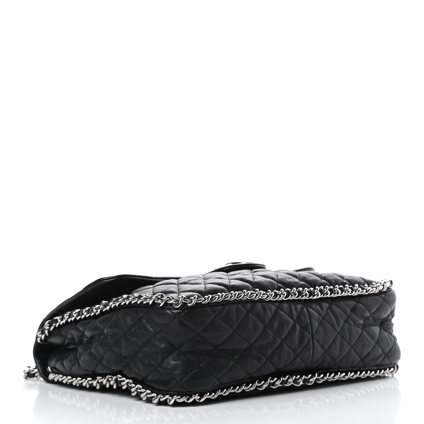 Washed Lambskin Quilted Maxi Chain Around Flap Black