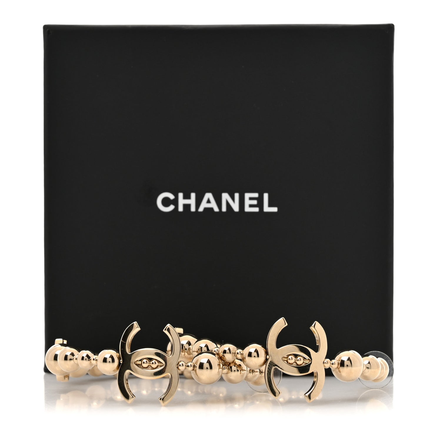 Metal Bead CC Hoop Earrings Gold