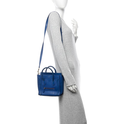 Celine Drummed Calfskin Nano Luggage Indigo 2 of 14