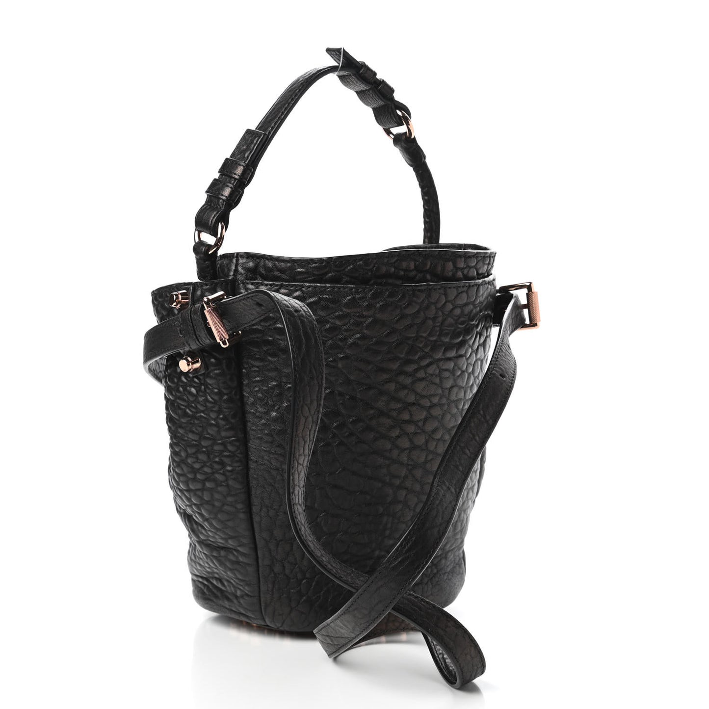 Pebbled Lambskin Diego Bucket Black Rose Gold Hardware