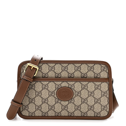 Gucci GG Supreme Monogram Azalea Calfskin Mini Retro Interlocking G Shoulder Bag Beige Ebony Brown Sugar 1 of 11