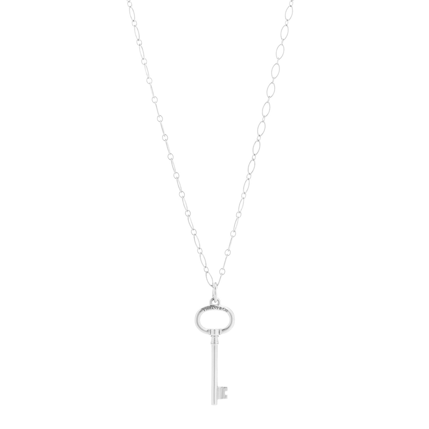Sterling Silver Oval Key Pendant Link Necklace