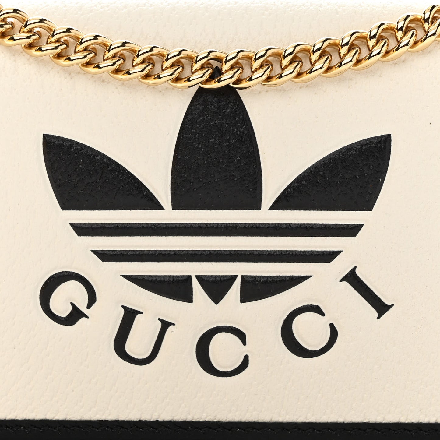 X ADIDAS Textured Dollar Calfskin Trefoil Embossed Wallet On Chain Off White Black
