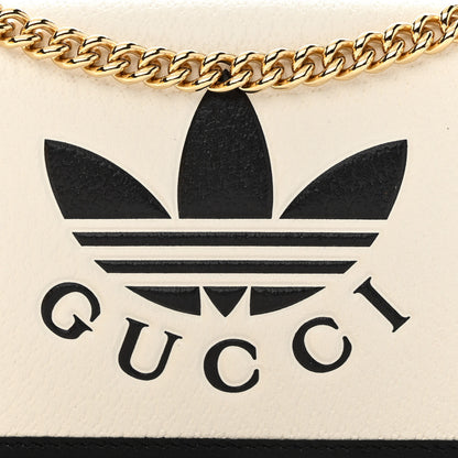 Gucci X ADIDAS Textured Dollar Calfskin Trefoil Embossed Wallet On Chain Off White Black 8 of 11
