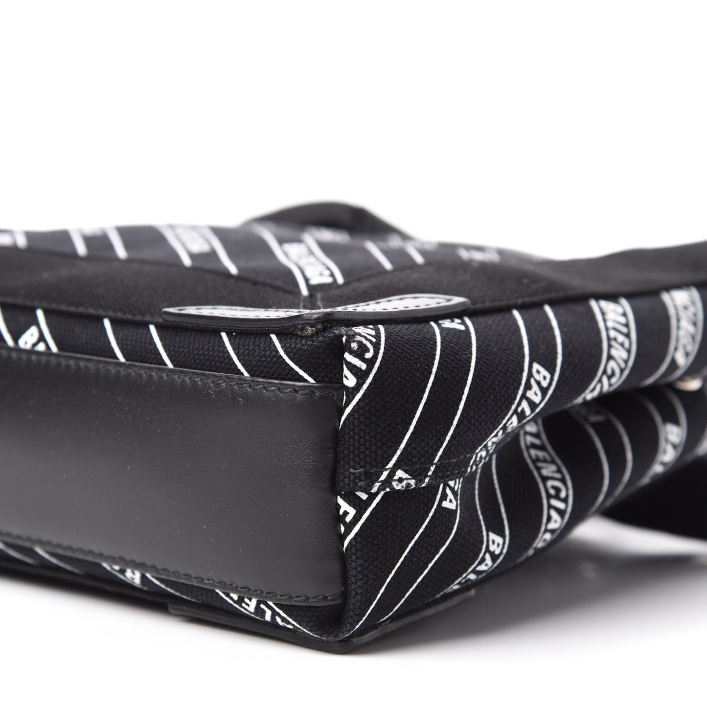 Cotton Canvas Calfskin Logo Print Navy Cabas XS Black White